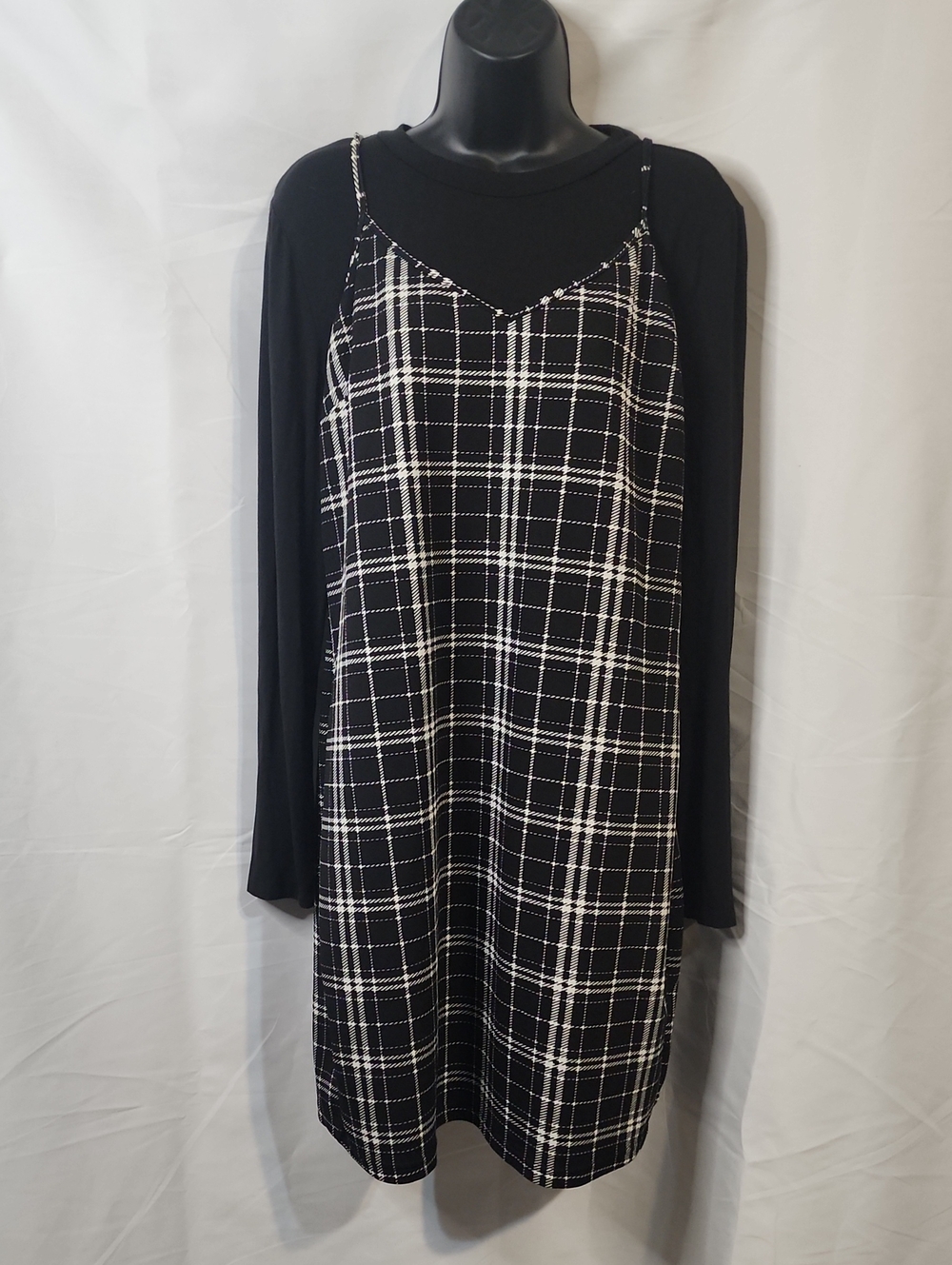 SHEIN Black & White Plaid Slip Dress Size 2XL NWOT Detached Cropped Undershirt